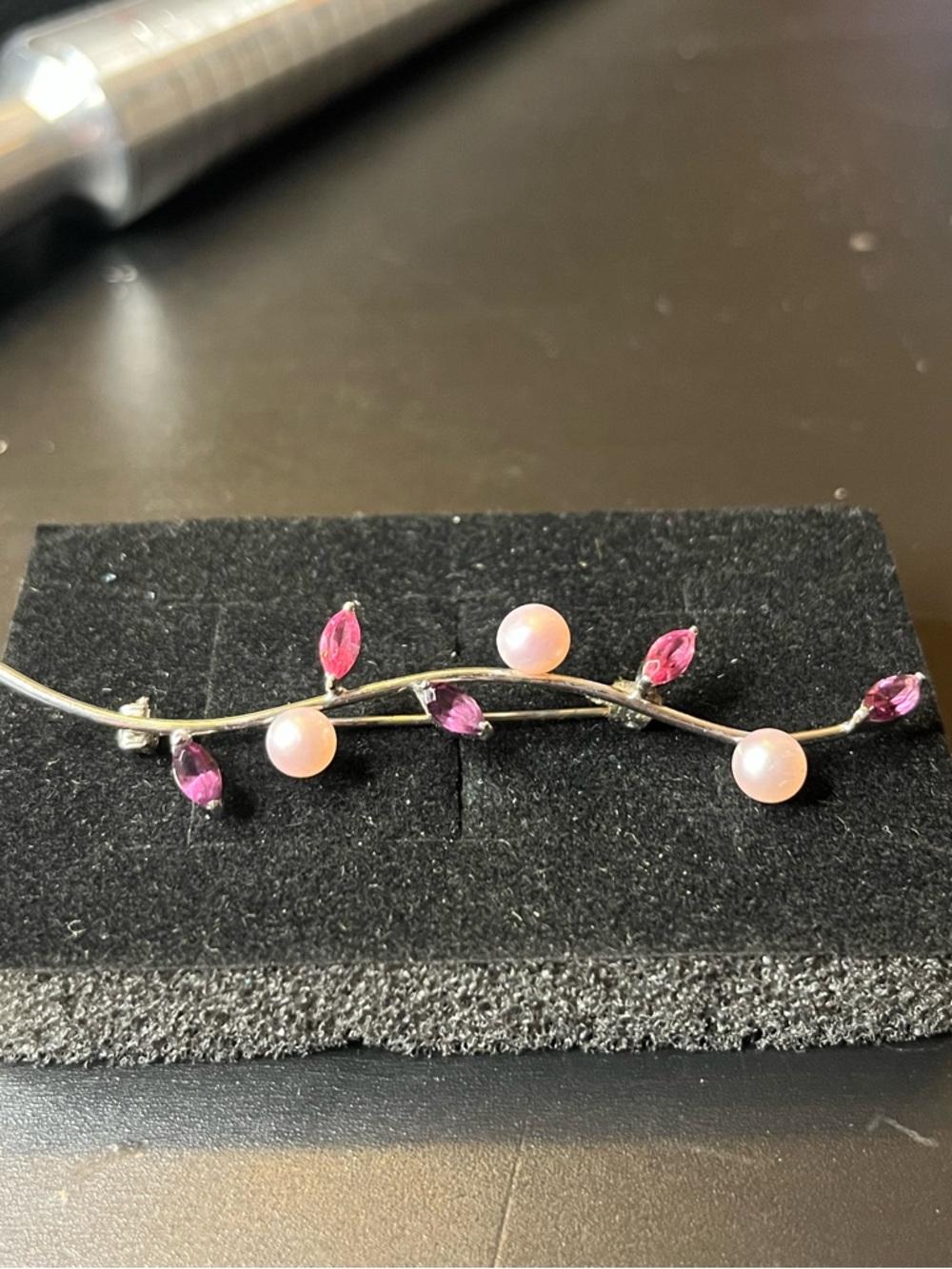 Vintage sterling silver 925 pearls and pink stones brooch